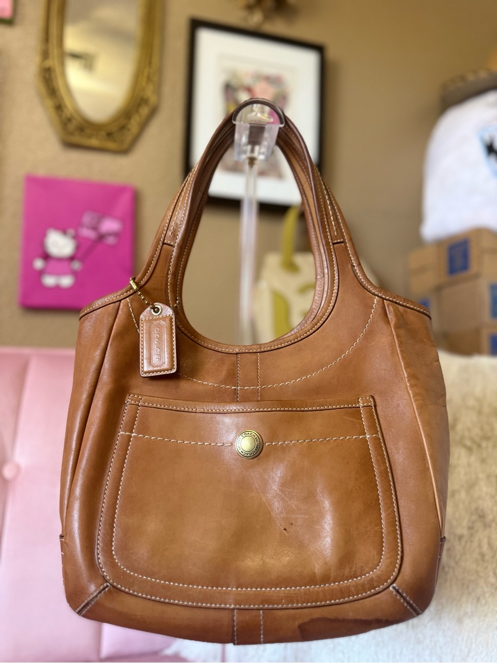 💯Auth! Vintage 90’s Coach Legacy Ergo Tote Shoulder Bag Saddle Brown Leather